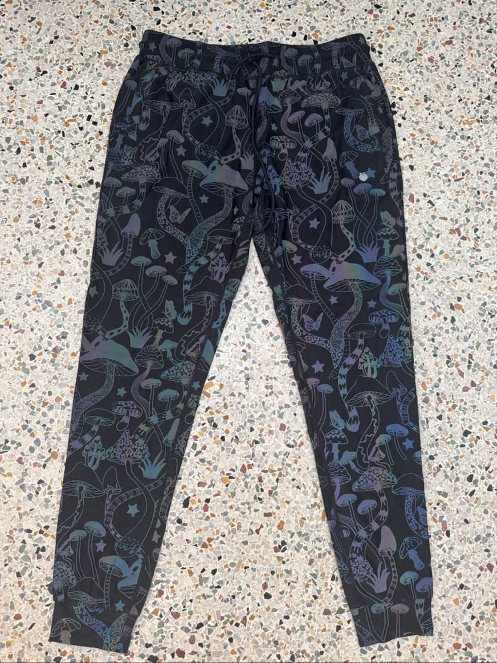 Black reflective Mushroom Print Joggers